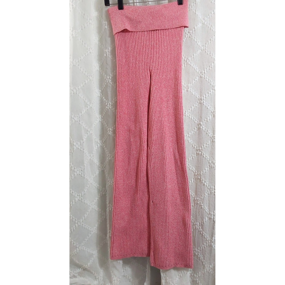 Aerie Pink Ribbed Knit Strapless Wide Leg Jumpsuit XS Fold Over Neckline